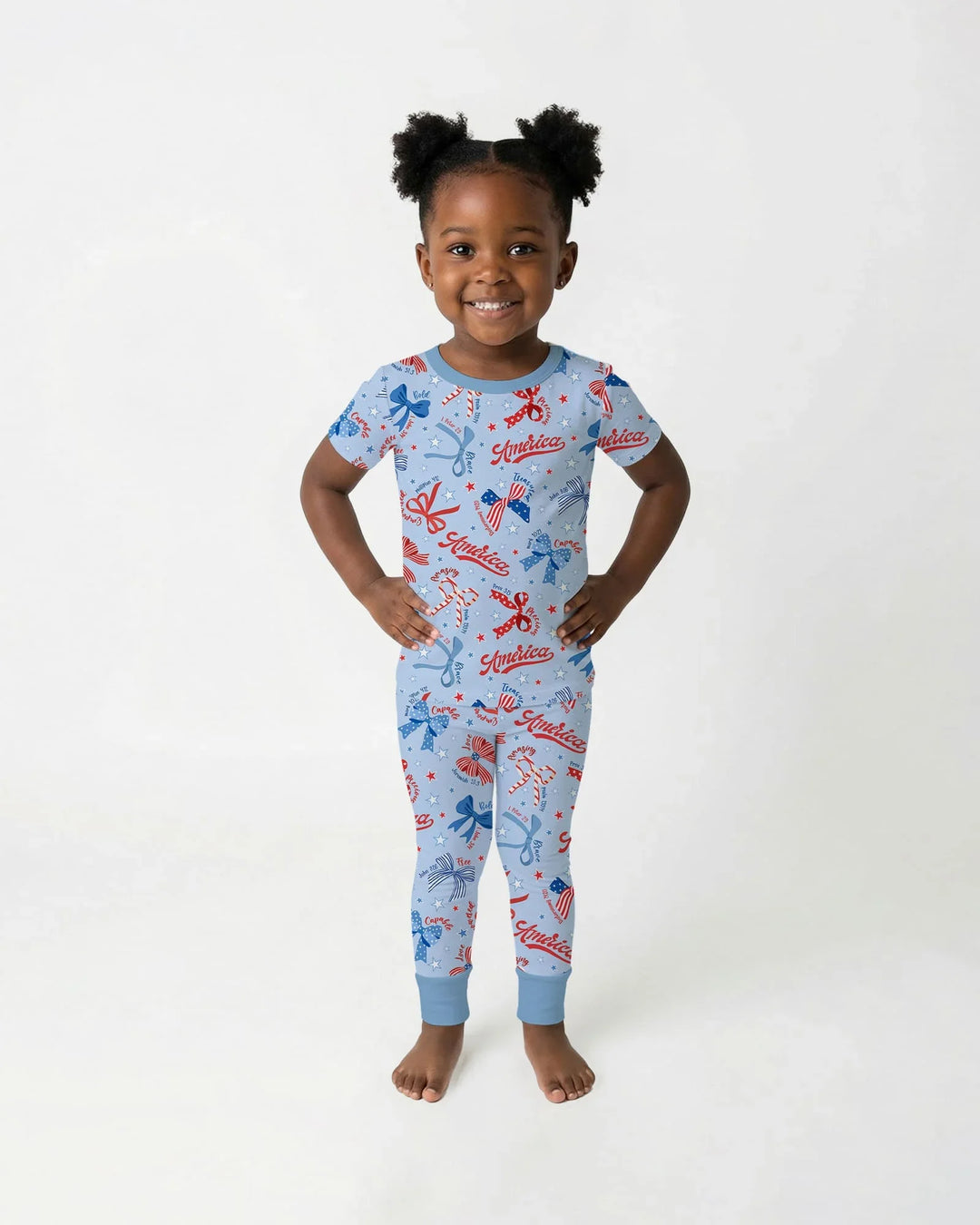Girly Patriotic Bamboo Two Piece Short Sleeve Pajama Set