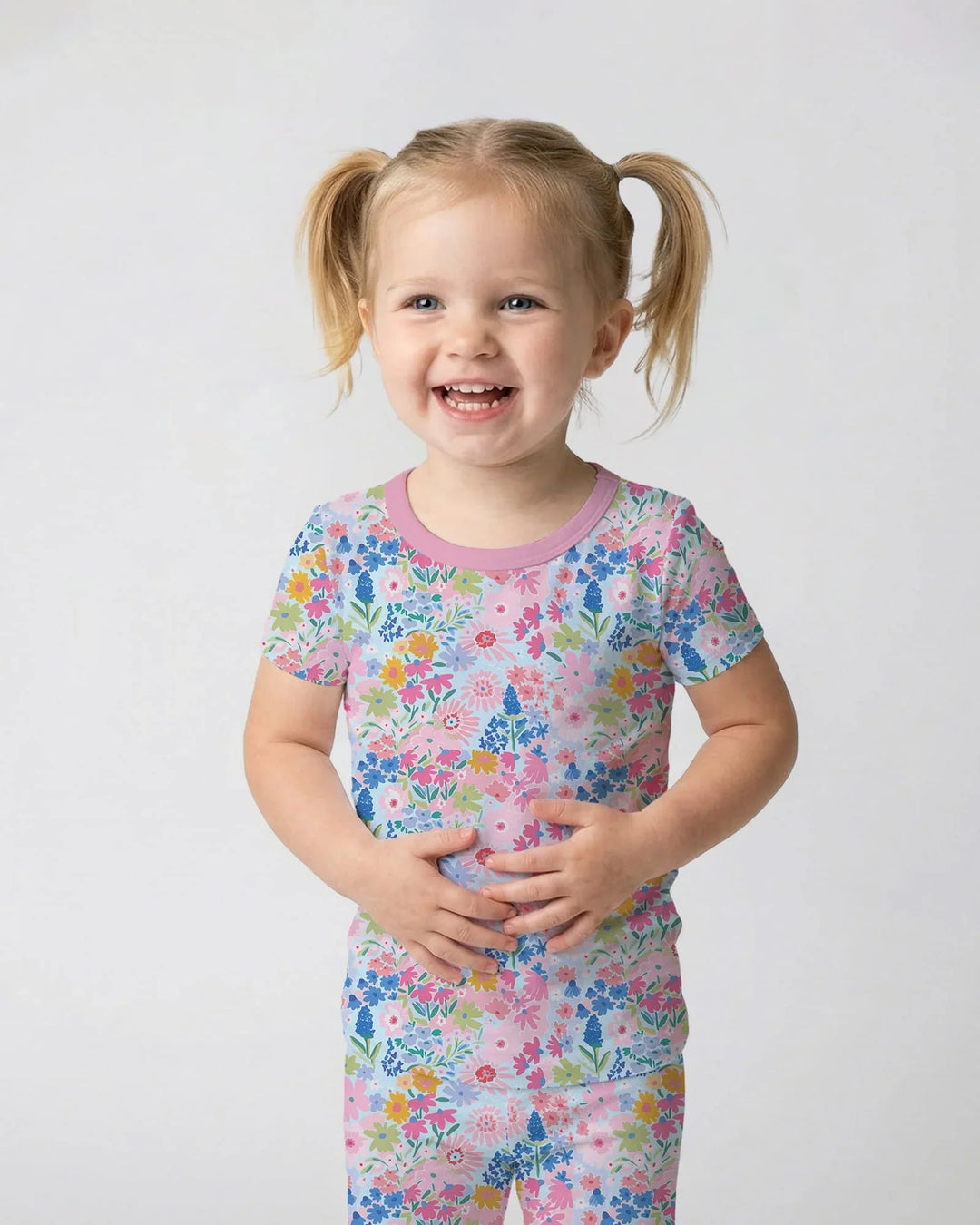 Little Flower Garden Matching Bamboo Two Piece Short Sleeve Pajama Set