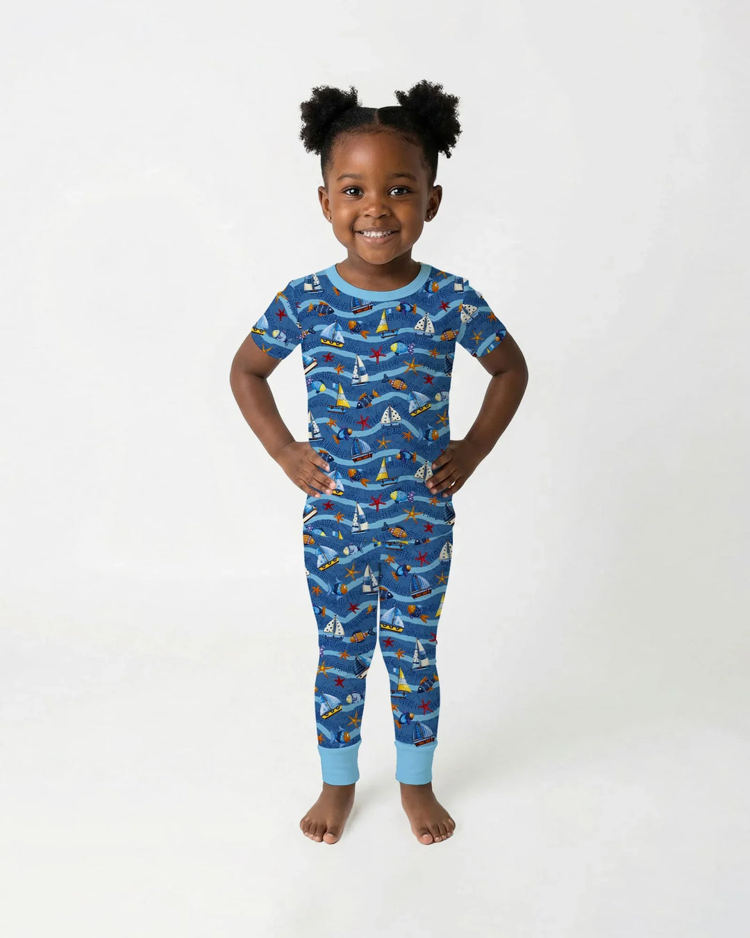 Blue Sail La Vie Family Matching Bamboo Two Piece Short Sleeve Pajama Set