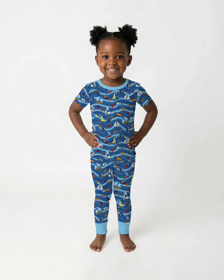 Blue Sail La Vie Family Matching Bamboo Two Piece Short Sleeve Pajama Set