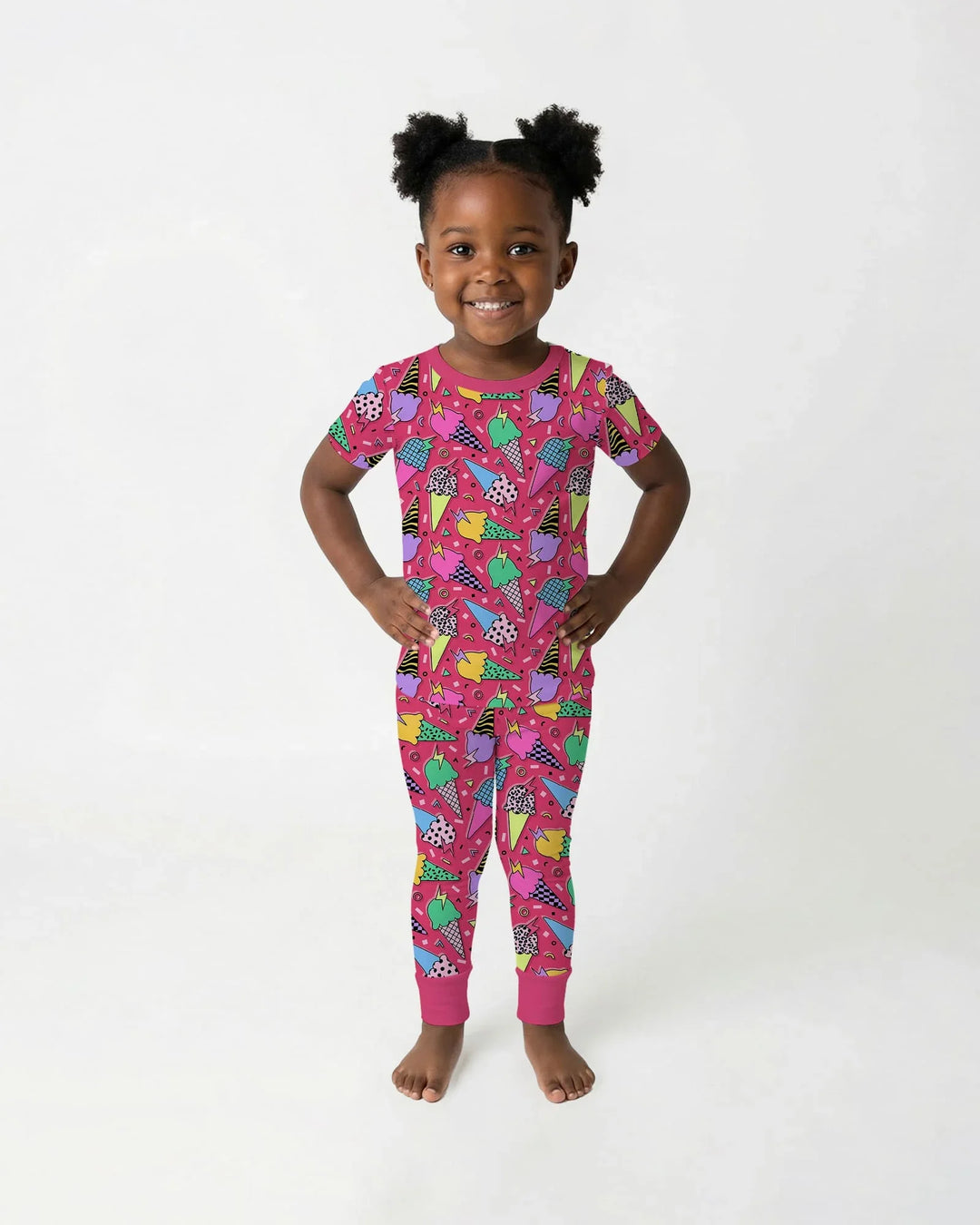 Summer Retro Ice Creams Family Matching Bamboo Two Piece Short Sleeve Pajama Set