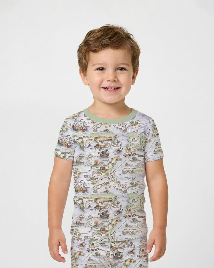 Pirate Treasure Map Daddy & Baby Matching Bamboo Two Piece Short Sleeve Pajama Set