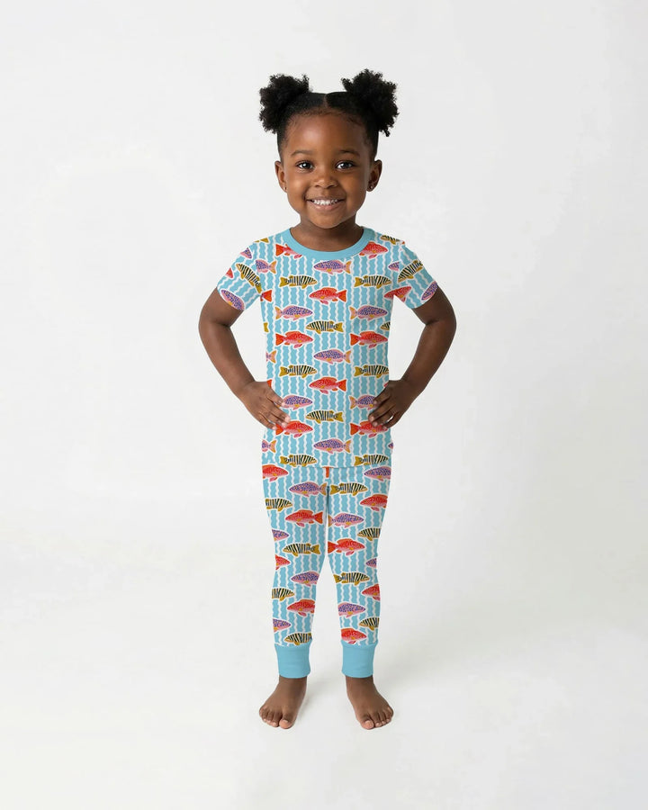 Preppy Fish Crew Bamboo Two Piece Short Sleeve Pajama Set