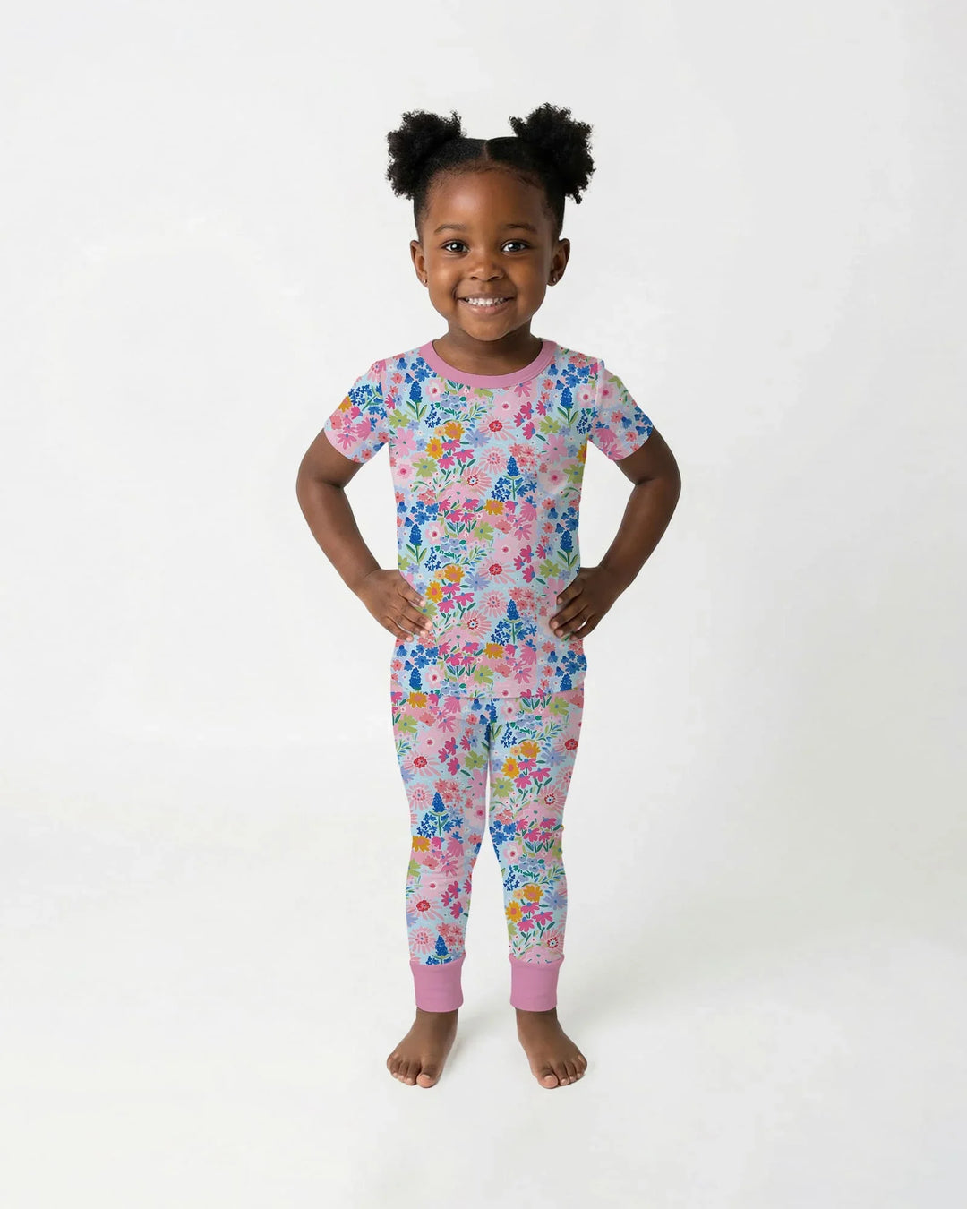 Little Flower Garden Matching Bamboo Two Piece Short Sleeve Pajama Set