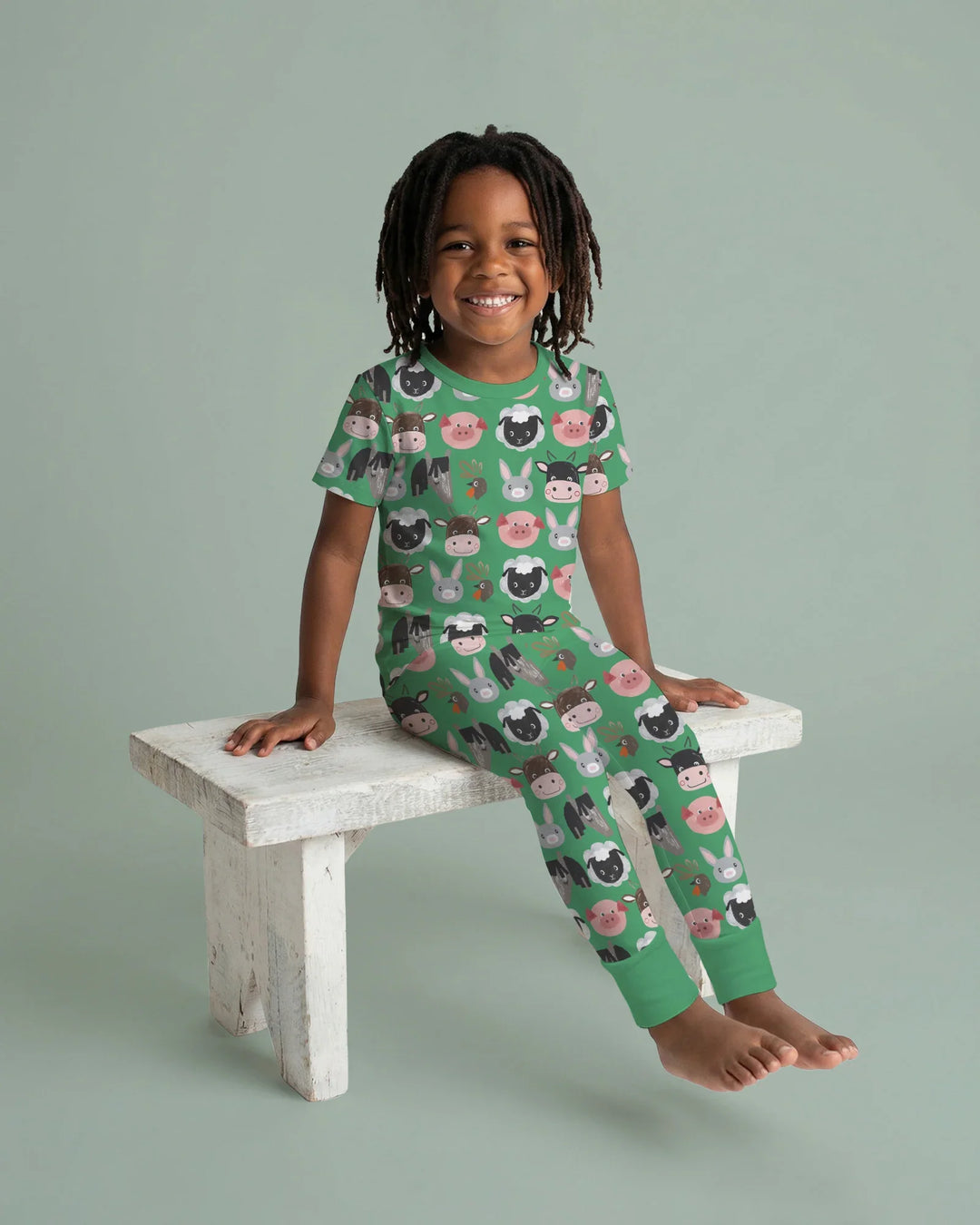 Farm Friends Family Matching Bamboo Two Piece Short Sleeve Pajama Set