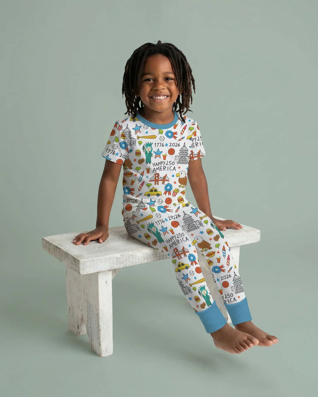 Happy 250 America 7626 Bamboo Two Piece Short Sleeve Pajama Set