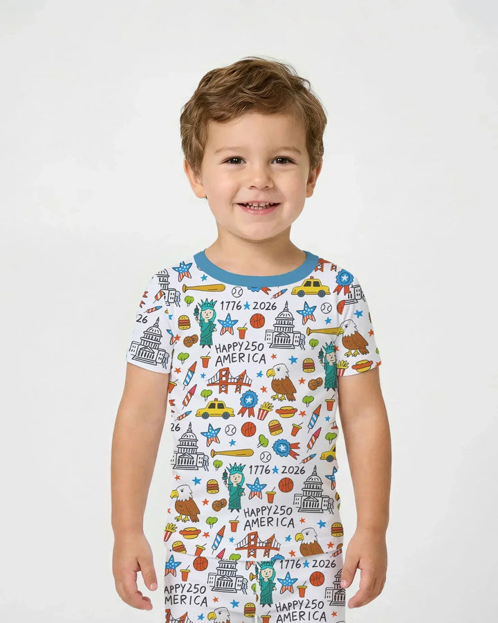 Happy 250 America 7626 Bamboo Two Piece Short Sleeve Pajama Set