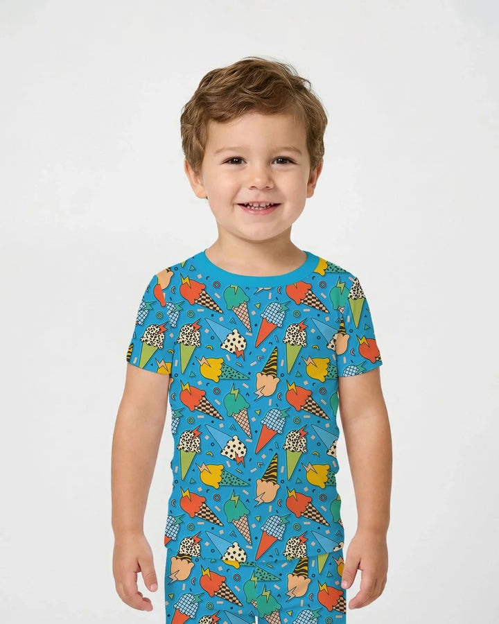 Summer Retro Ice Creams Family Matching Bamboo Two Piece Short Sleeve Pajama Set