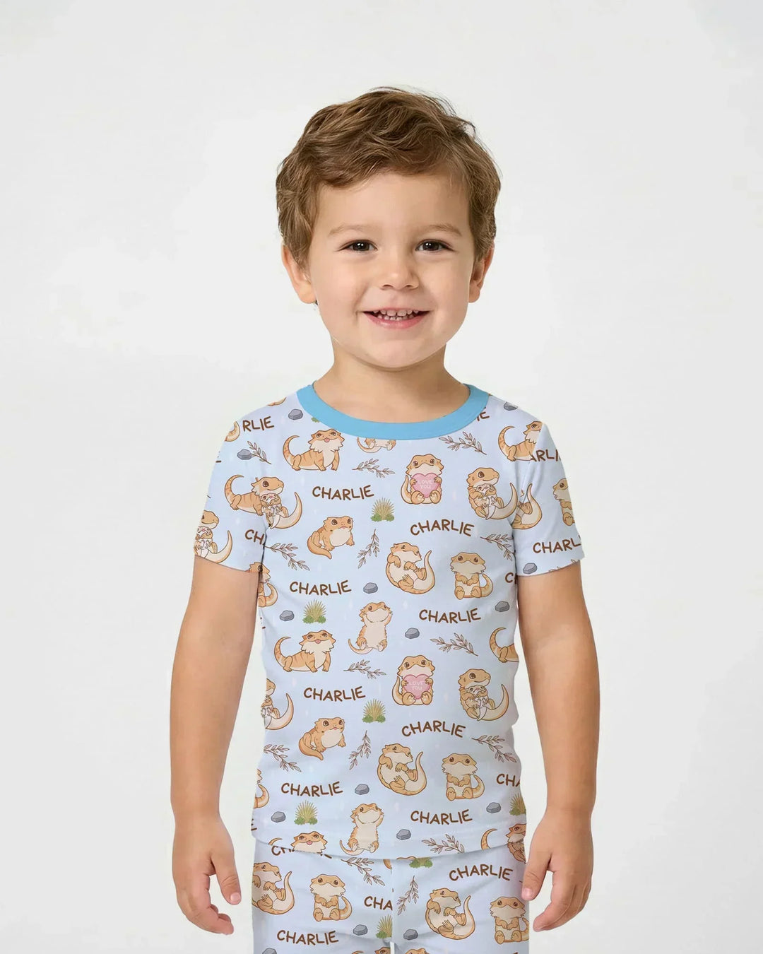 Conjunto de pijama de dos piezas de bambú con nombre personalizado Clueless Beardie de manga corta