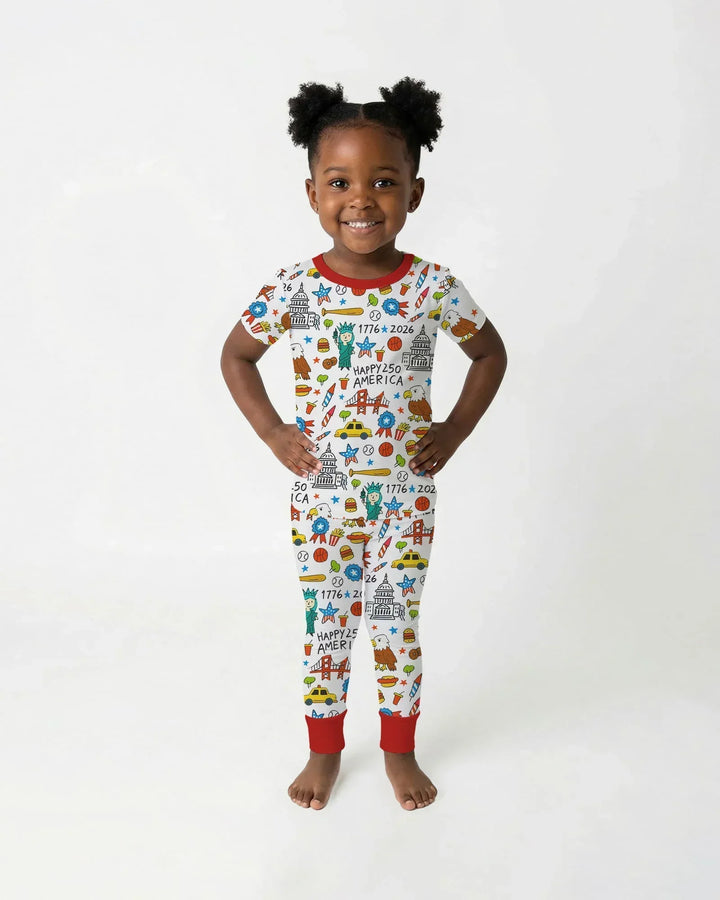 Happy 250 America 7626 Bamboo Two Piece Short Sleeve Pajama Set