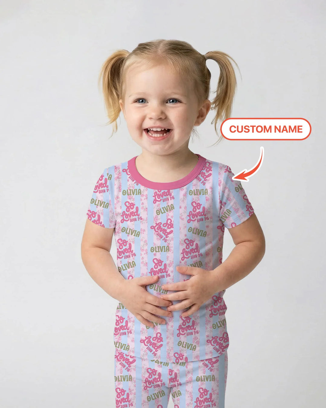 So Loved Custom Name  Bamboo Two Piece Short Sleeve Pajama Set