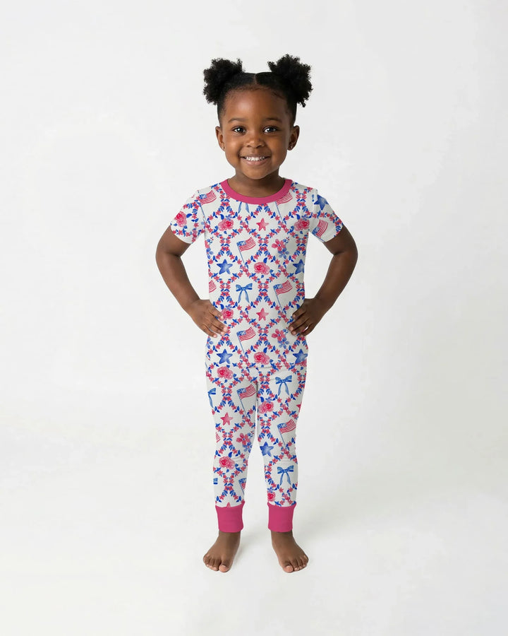 Americana Bloom Two Piece Short Sleeve Pajama Set