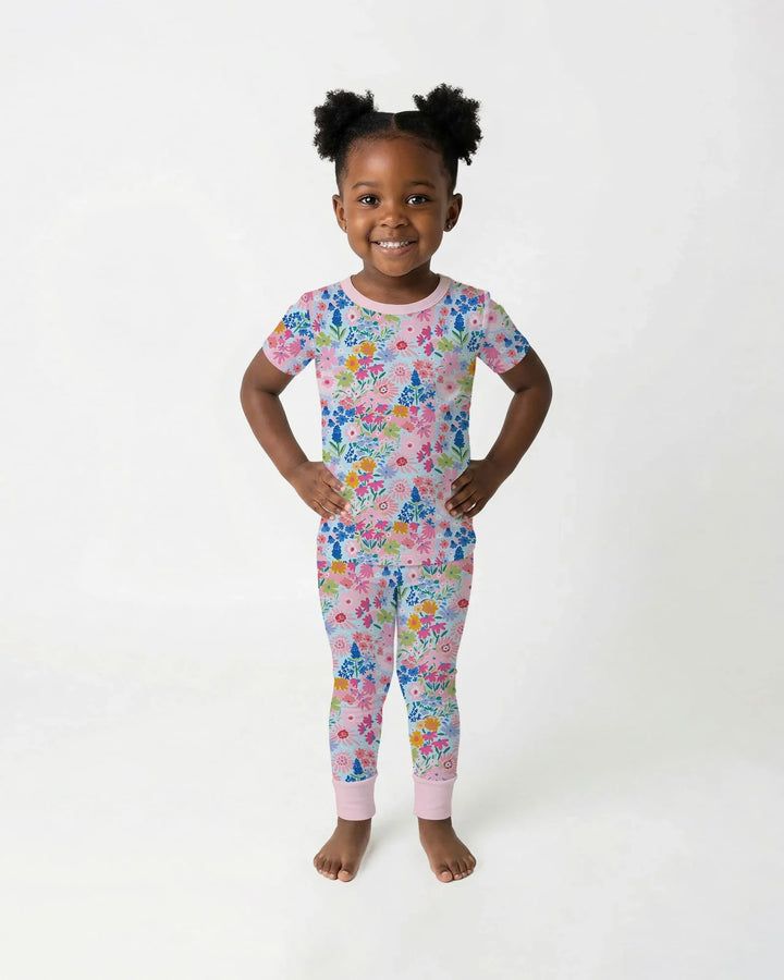 Little Flower Garden Matching Bamboo Two Piece Short Sleeve Pajama Set