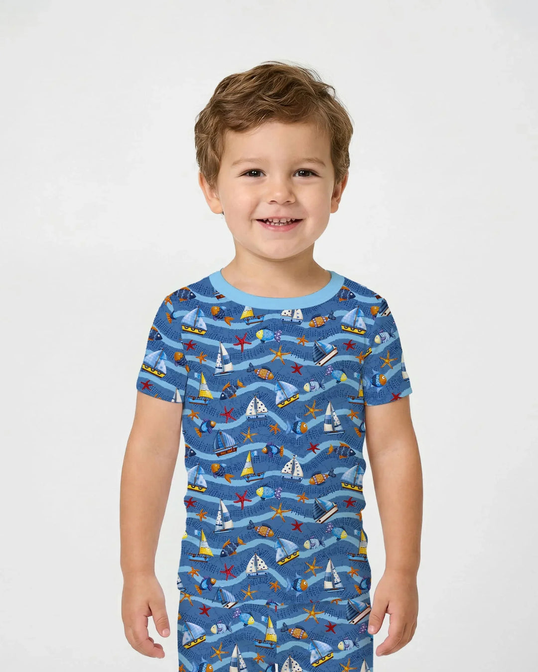 Blue Sail La Vie Family Matching Bamboo Two Piece Short Sleeve Pajama Set