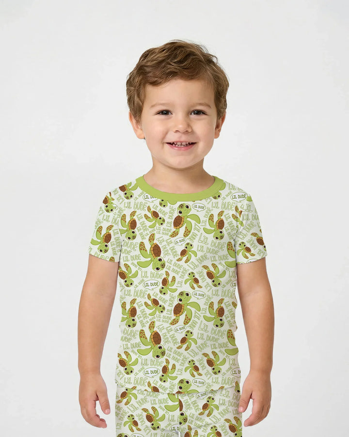 Conjunto de pijama de dos piezas de tortugas y bambú de manga corta para padre e hijo