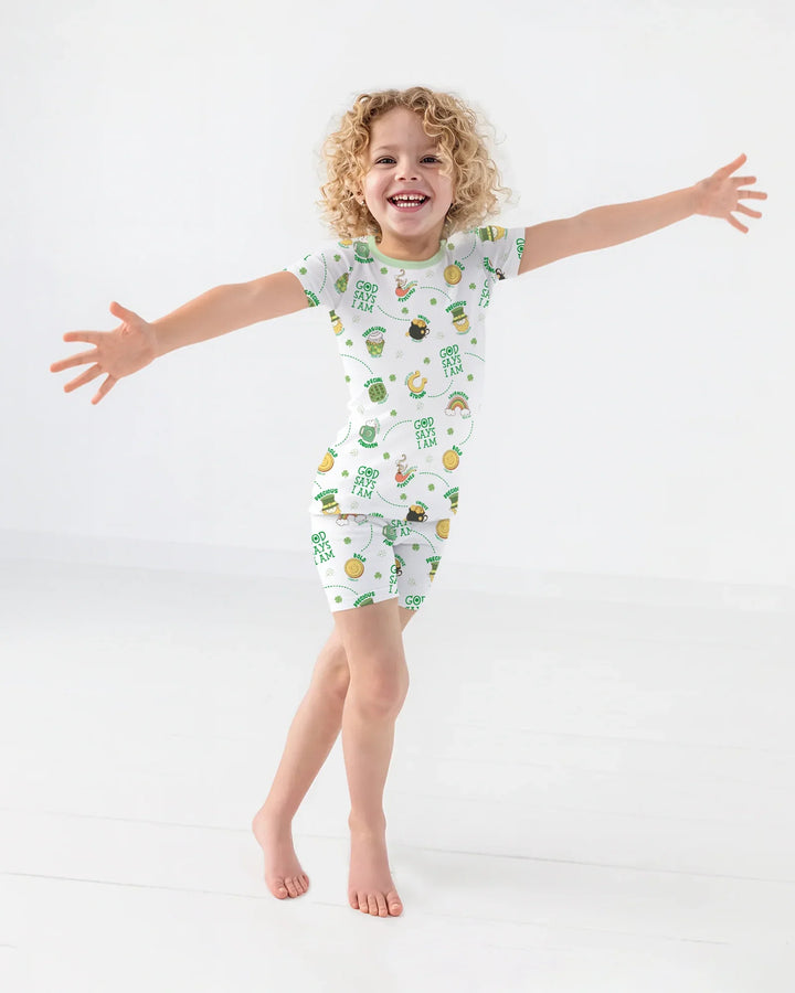 St Patrick's Day God Says I Am Two Piece Short Sleeve Shorts Pajama Set