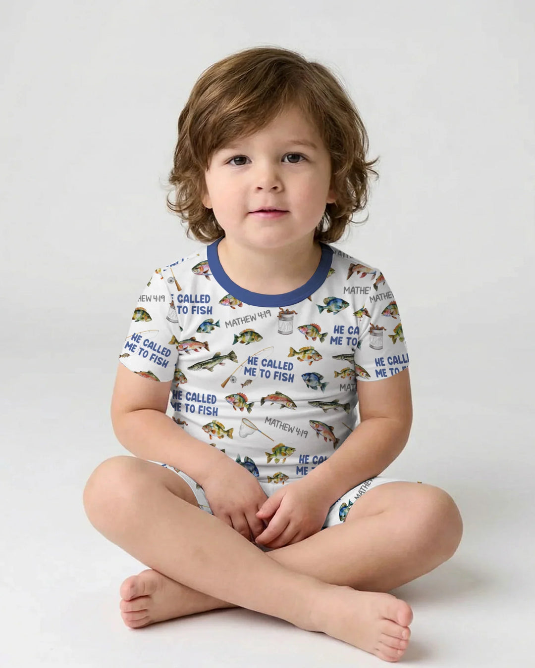 He Called Me To Fish Daddy & Me Matching Bamboo Two Piece Short Sleeve Shorts Pajama Set