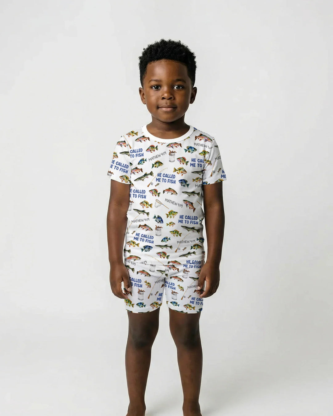 He Called Me To Fish Daddy & Me Matching Bamboo Two Piece Short Sleeve Shorts Pajama Set