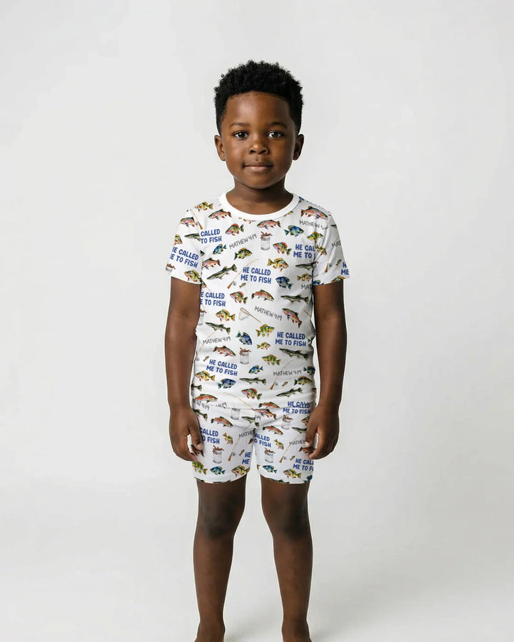 He Called Me To Fish Daddy & Me Matching Bamboo Two Piece Short Sleeve Shorts Pajama Set