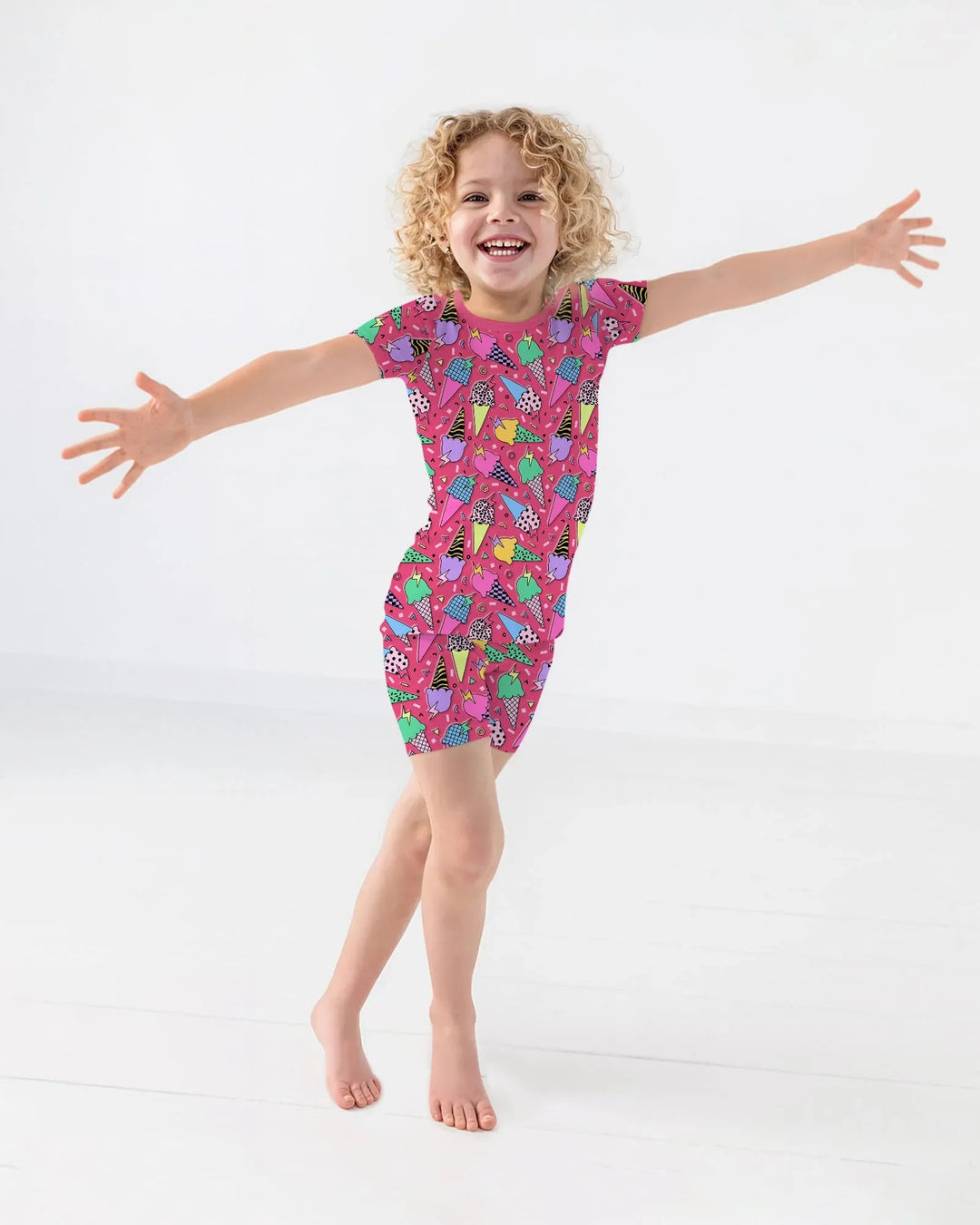 Summer Retro Ice Creams Family Matching Bamboo Two Piece Short Sleeve Shorts Pajama Set
