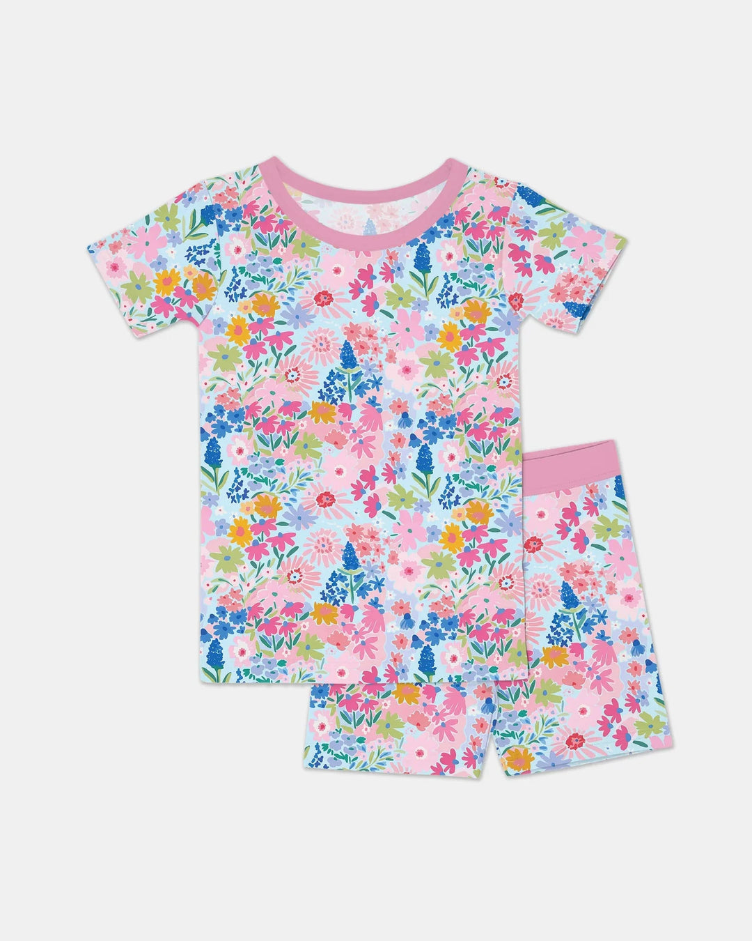 Little Flower Garden Matching Bamboo Two Piece Short Sleeve Shorts Pajama Set