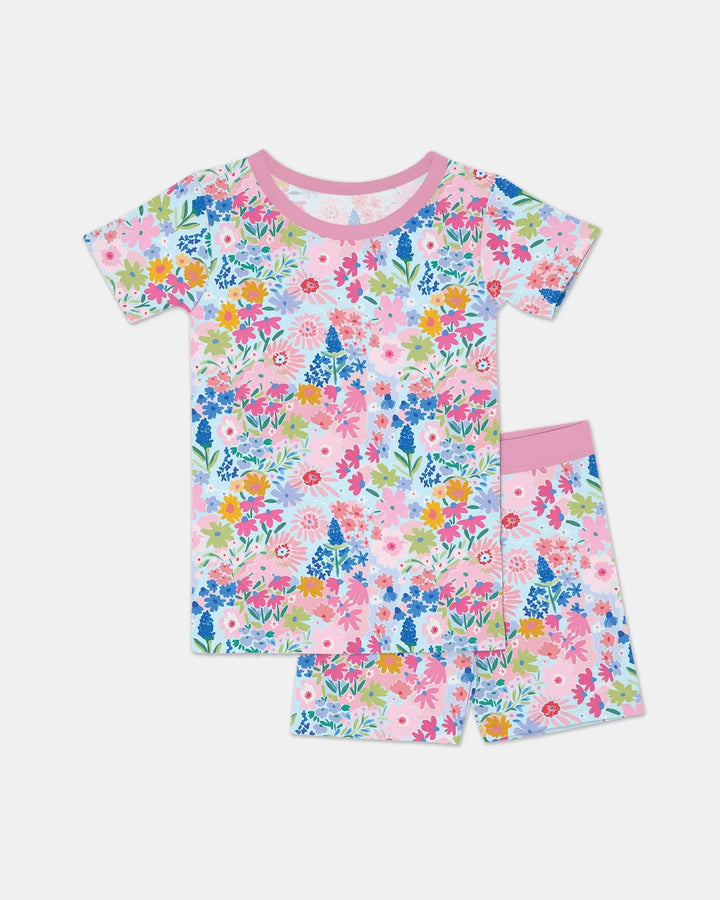 Little Flower Garden Matching Bamboo Two Piece Short Sleeve Shorts Pajama Set