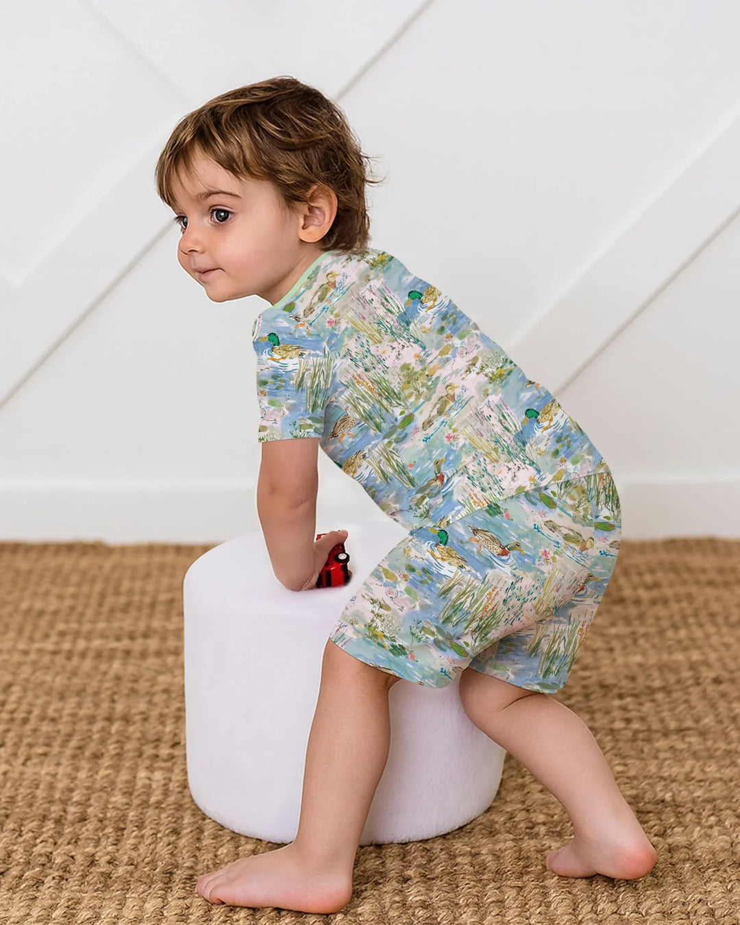 Watercolor Mallard Duck Bamboo Two Piece Short Sleeve Shorts Pajama Set