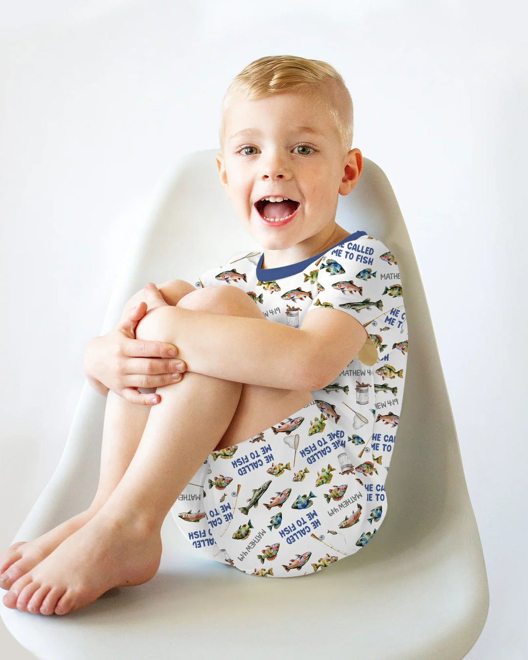 He Called Me To Fish Daddy & Me Matching Bamboo Two Piece Short Sleeve Shorts Pajama Set