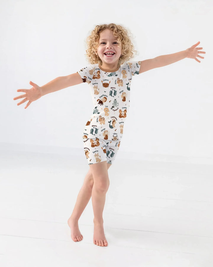 Cute Kids Horoscope Bamboo Two Piece Short Sleeve Shorts Pajama Set