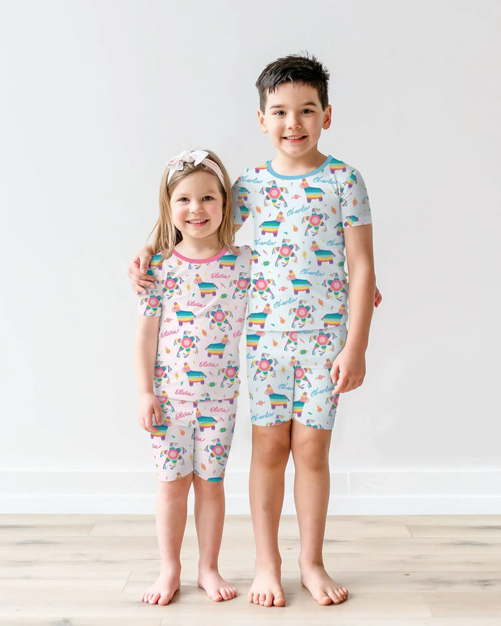 Zweiteiliges Pyjama-Set mit kurzen Ärmeln und Shorts im Sommer-Design