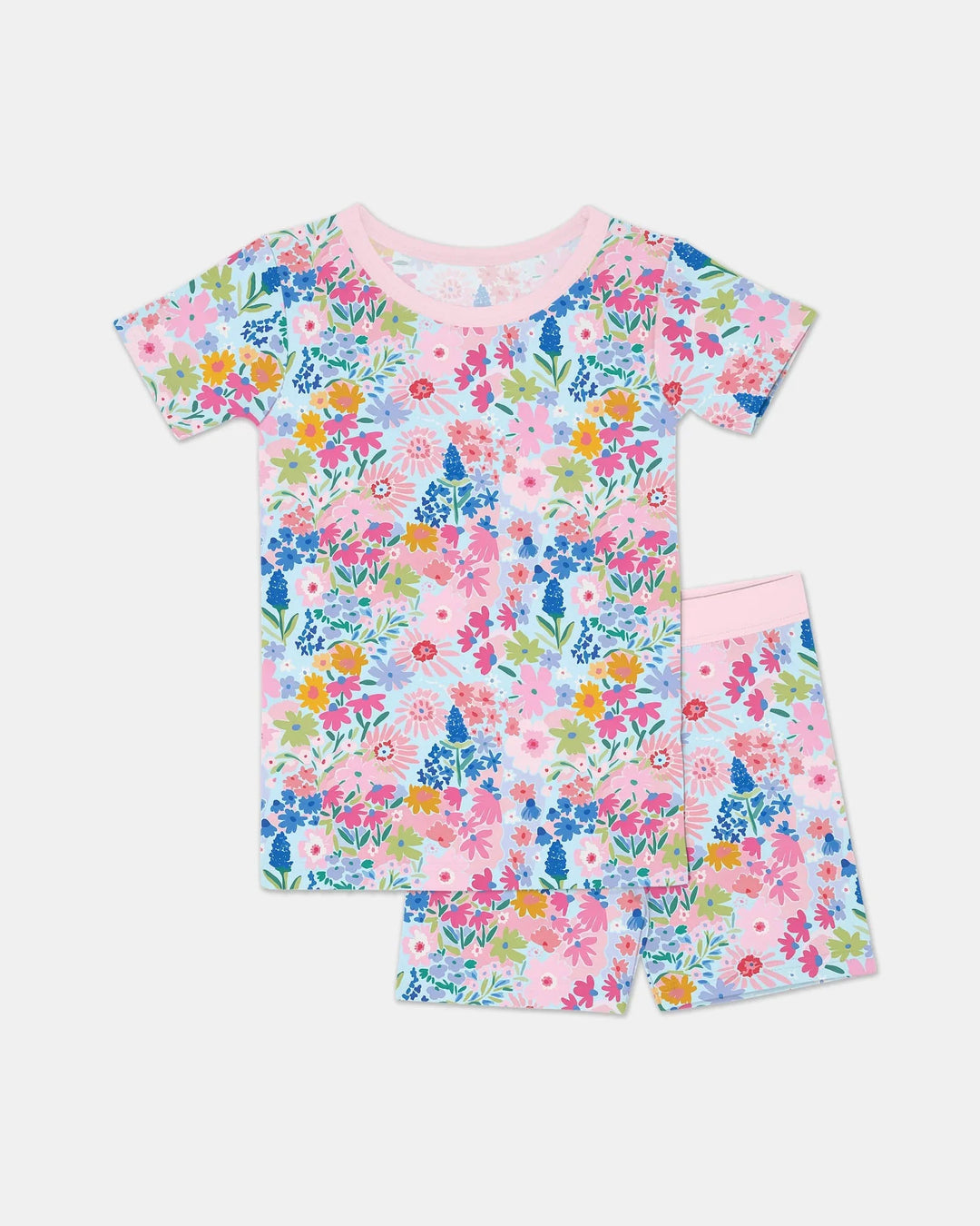 Little Flower Garden Matching Bamboo Two Piece Short Sleeve Shorts Pajama Set