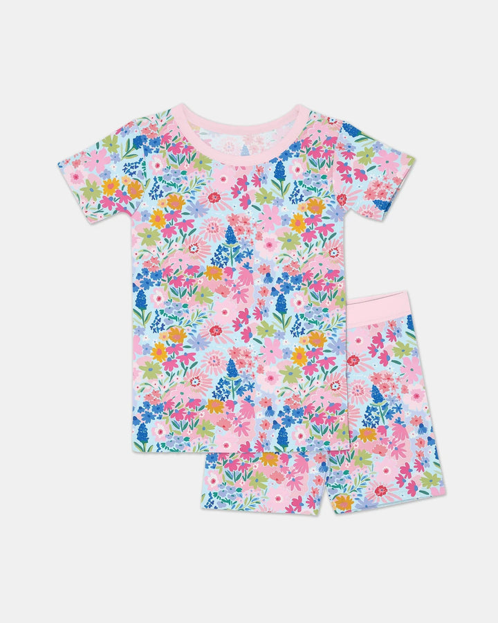 Little Flower Garden Matching Bamboo Two Piece Short Sleeve Shorts Pajama Set