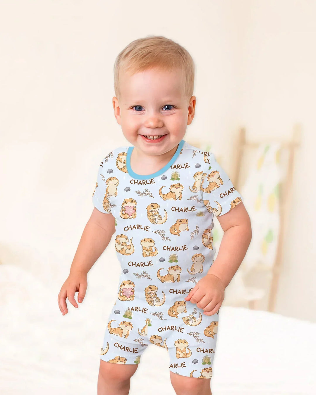 Custom Name Clueless Beardie Bamboo Two Piece Short Sleeve Shorts Pajama Set