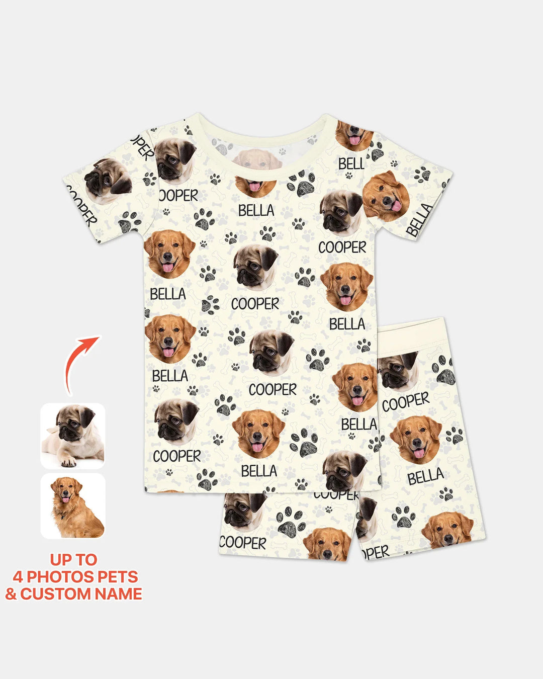 Custom Photo With Paw For Dog Lovers Bamboo Two Piece Short Sleeve Shorts Pajama Set