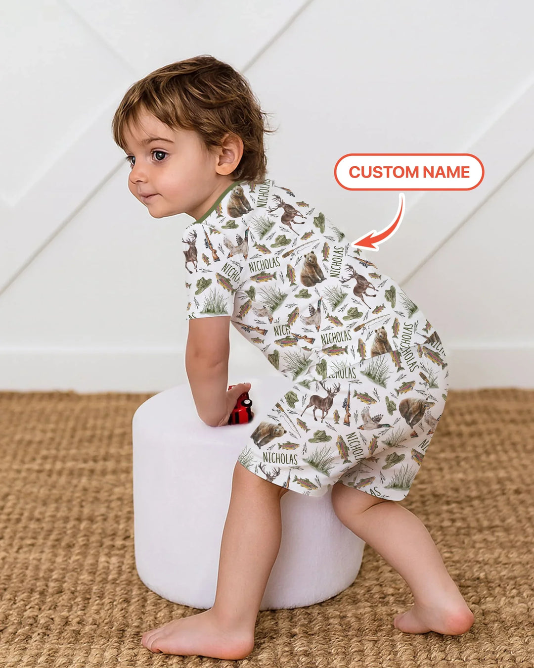 Custom Name Little Hunter Bamboo Two Piece Short Sleeve Shorts Pajama Set