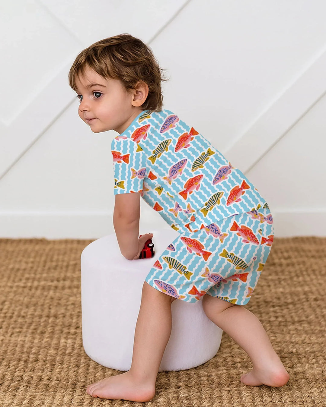 Preppy Fish Crew Bamboo Two Piece Short Sleeve Shorts Pajama Set