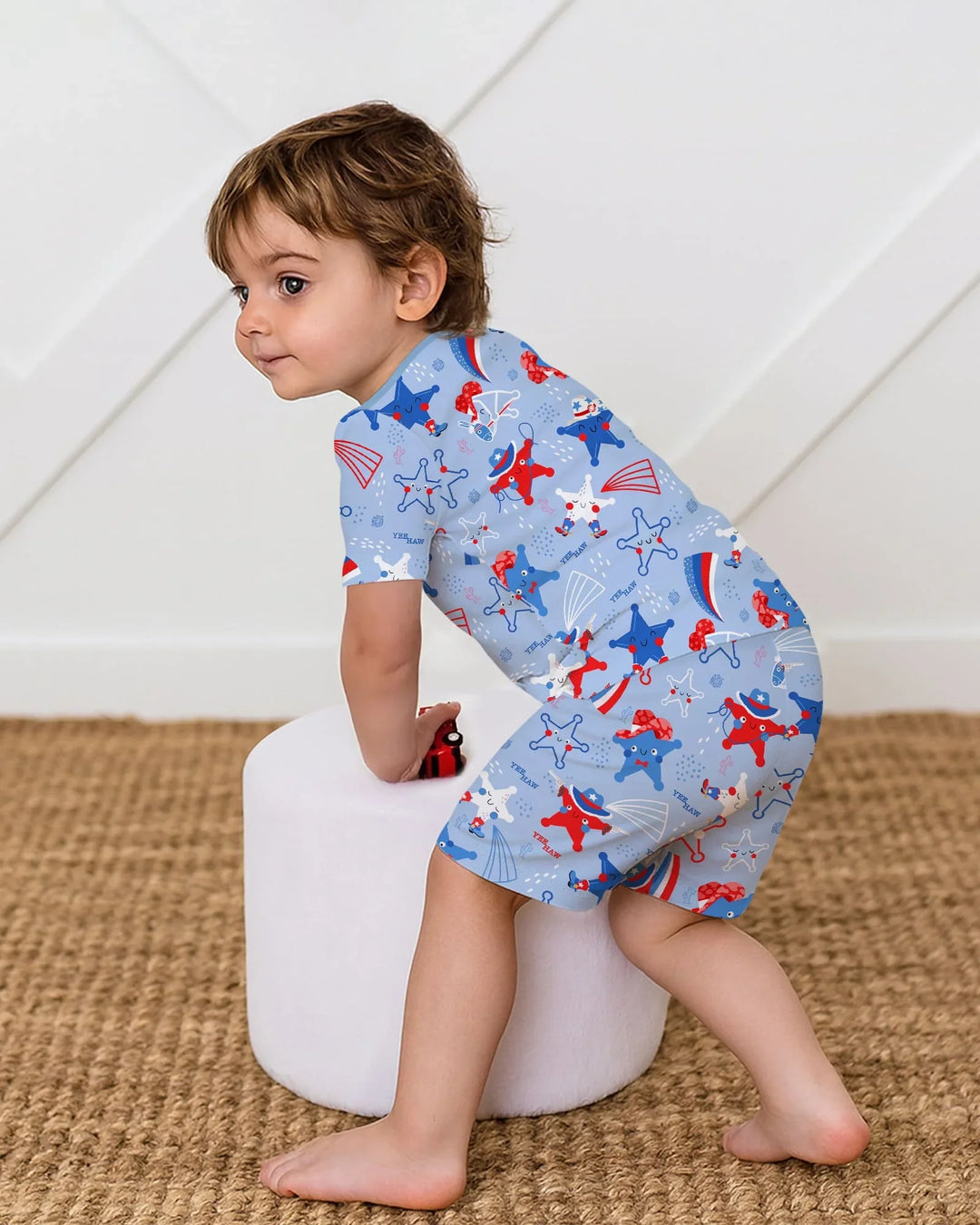 Pijama de dos piezas de manga corta y pantalones cortos de bambú America Star Howdy