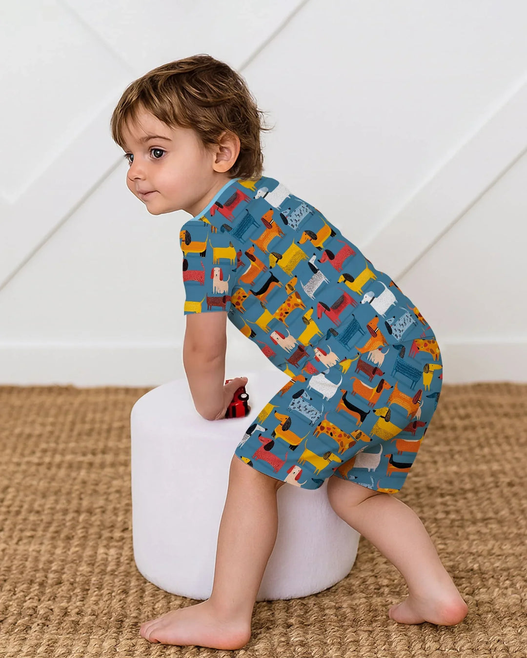 Whimsical Dachshund Bamboo Two Piece Short Sleeve Shorts Pajama Set