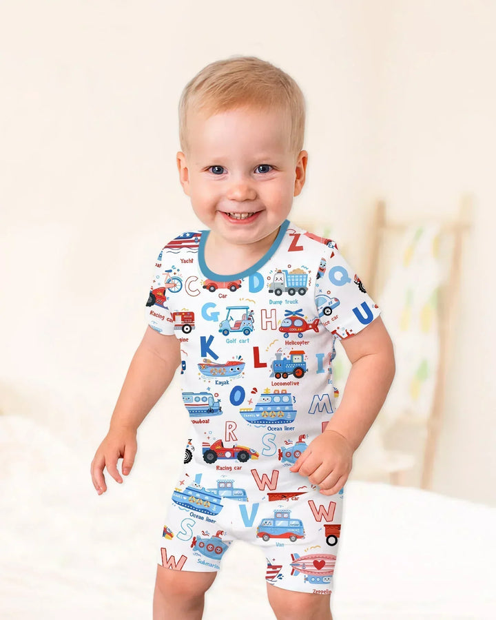 Patriotic Construction Bamboo Two Piece Short Sleeve Shorts Pajama Set