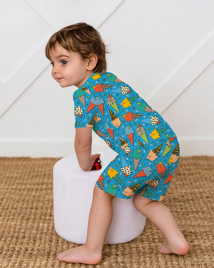 Summer Retro Ice Creams Family Matching Bamboo Two Piece Short Sleeve Shorts Pajama Set