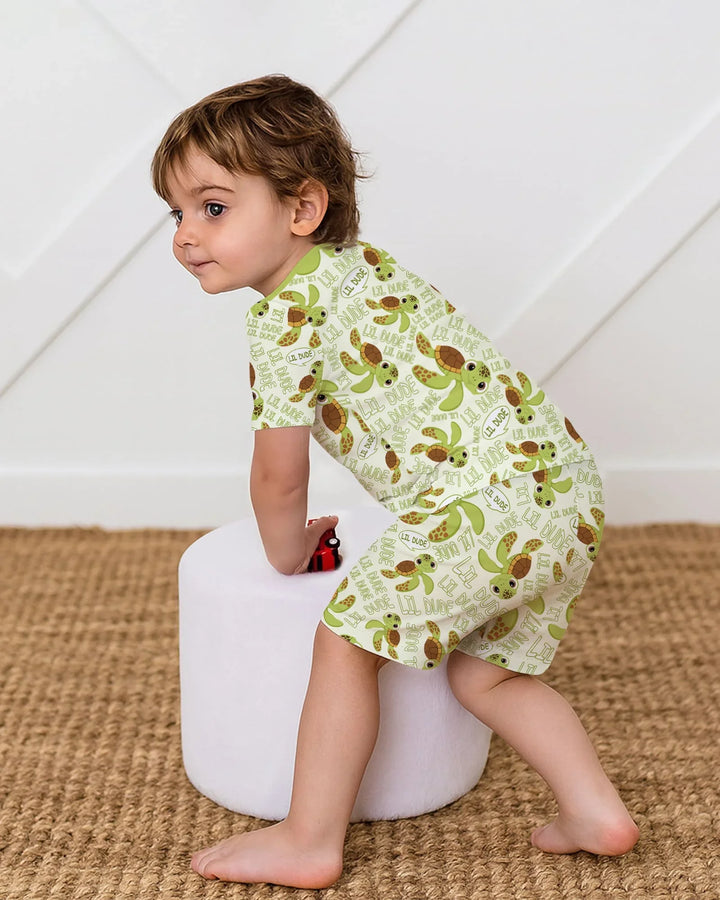 Father and Son Turtle Bamboo Two Piece Short Sleeve Shorts Pajama Set
