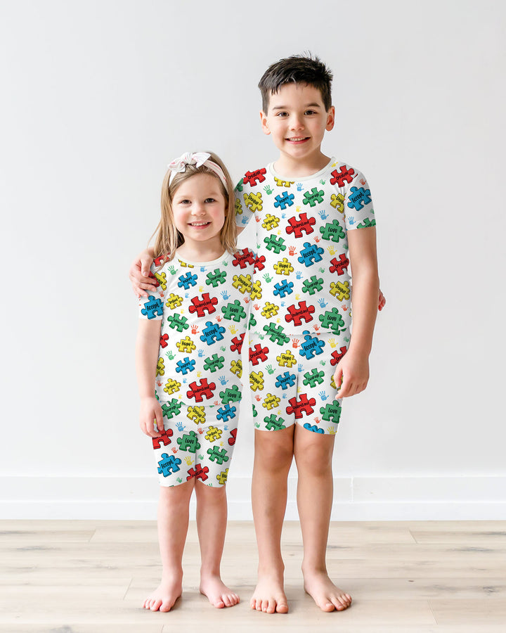 Puzzle You Are Two Piece Short Sleeve Shorts Pajama Set