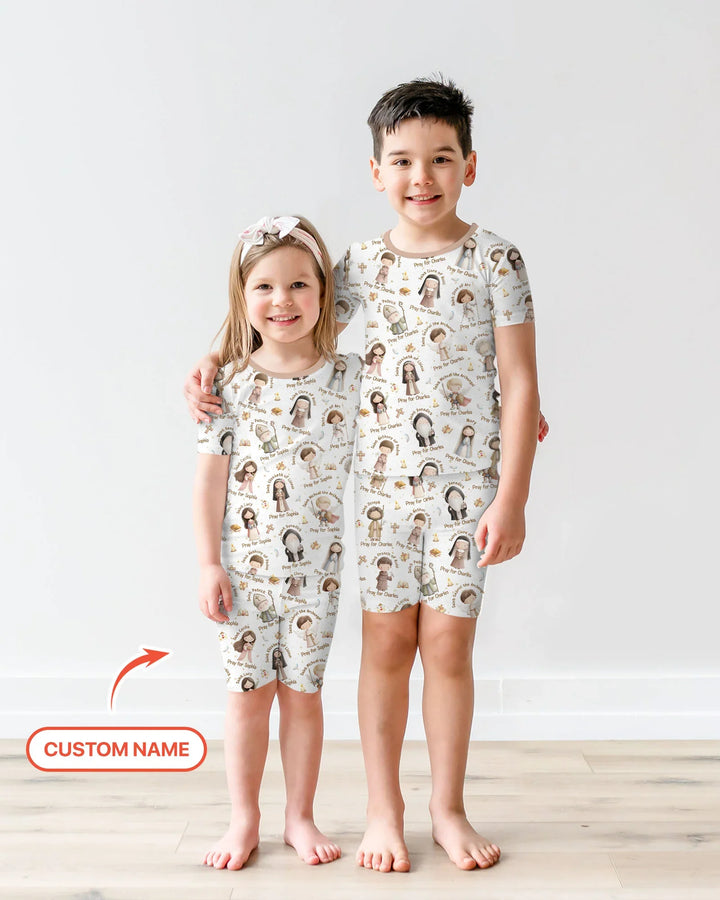 Pray For Me Custom Name Bamboo Two Piece Short Sleeve Shorts Pajama Set