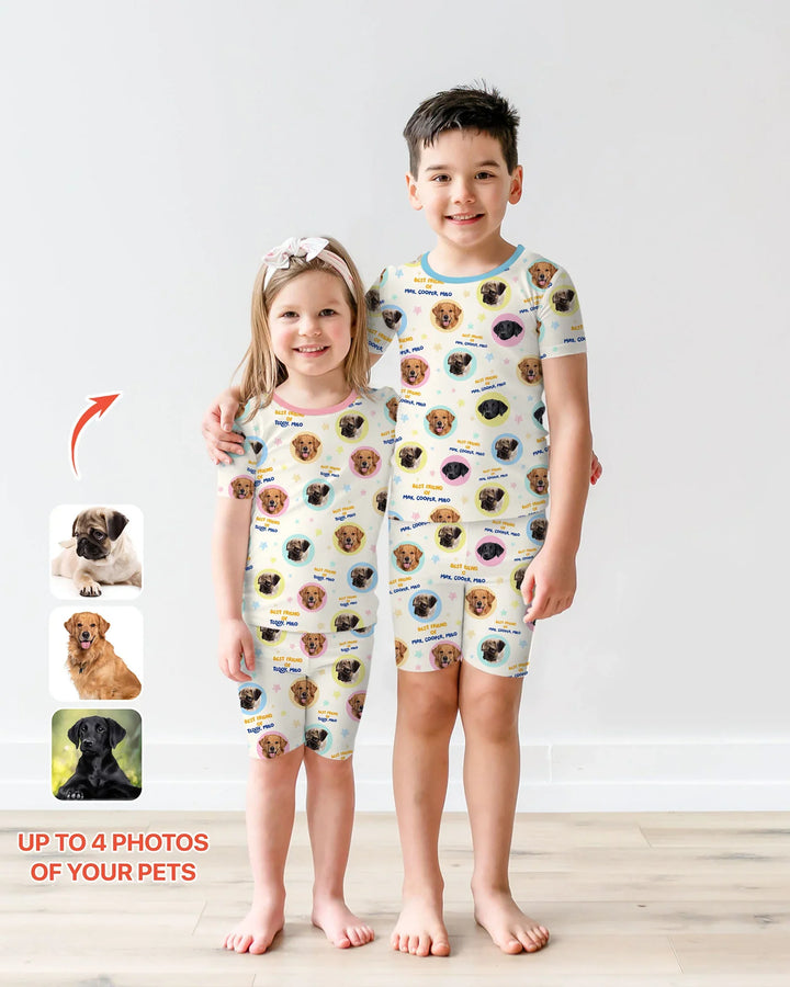 Best Friend Custom Name And Pet Photos Bamboo Two Piece Short Sleeve Shorts Pajama Set