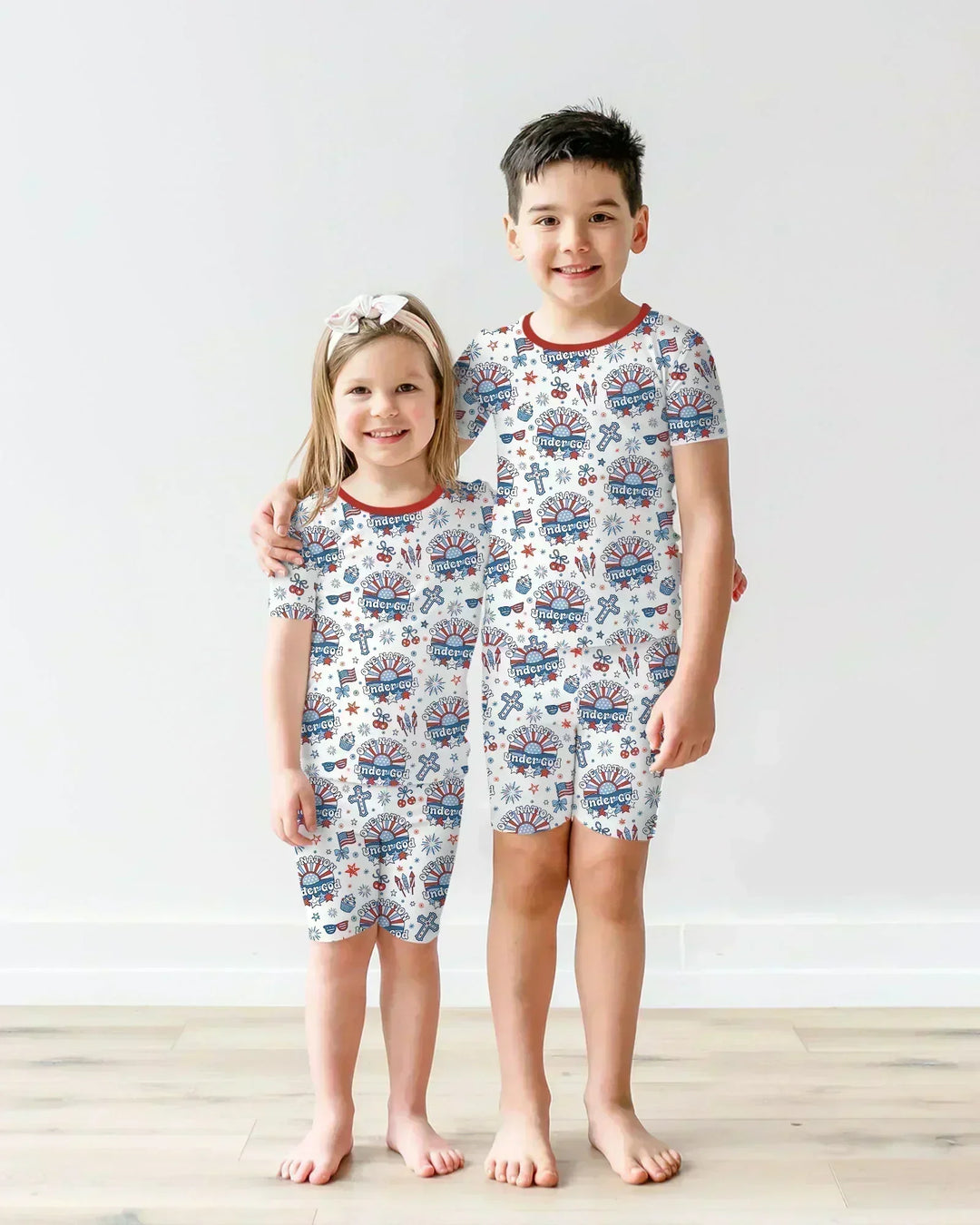 One Nation Under God Family Matching Bamboo Two Piece Short Sleeve Shorts Pajama Set