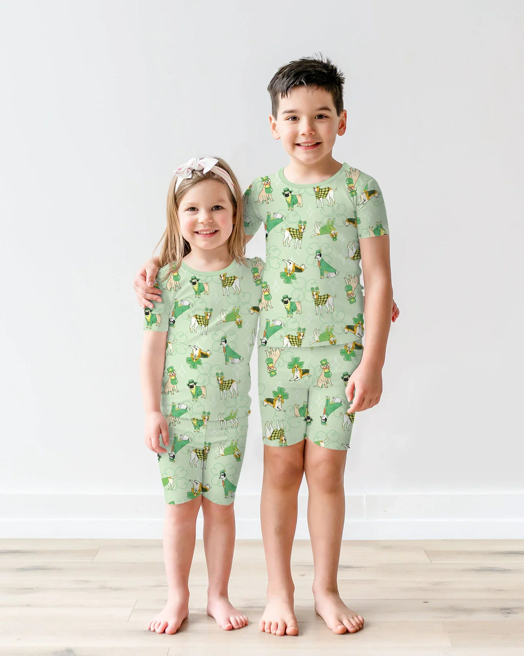 St. Patrick's Day Puppies Two Piece Short Sleeve Shorts Pajama Set