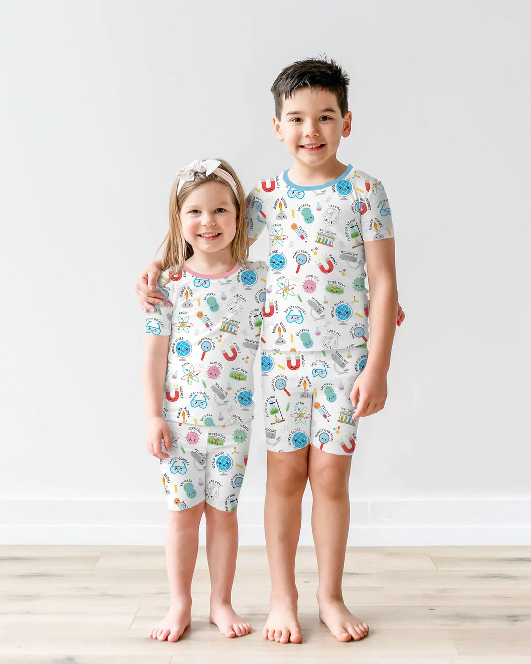 Science Fun Family Matching Bamboo Two Piece Short Sleeve Shorts Pajama Set