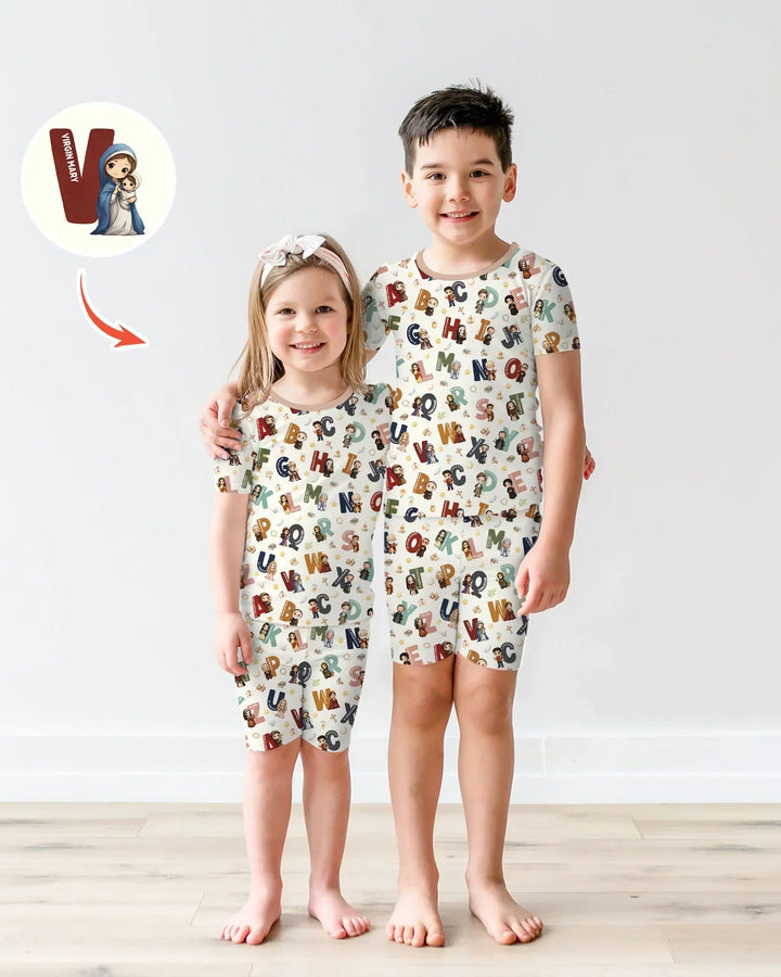 Catholic Saint ABCs Two Piece Short Sleeve Shorts Pajama Set