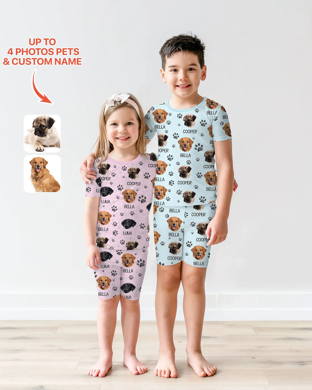 Custom Photo With Paw For Dog Lovers Bamboo Two Piece Short Sleeve Shorts Pajama Set