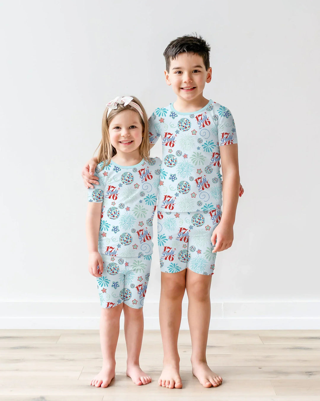Land Of Free Family Matching Bamboo Two Piece Short Sleeve Shorts Pajama Set